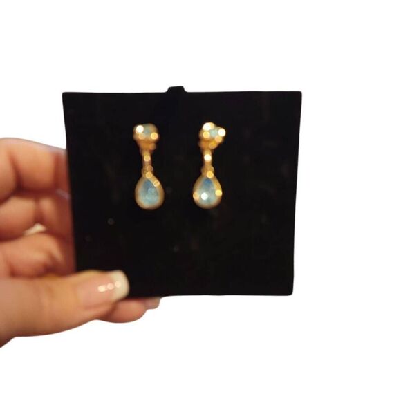 CDE Aquamarine Blue Crystal Gold Rose Shaped Jewelry Earrings Necklace Gift Set - Picture 9 of 12